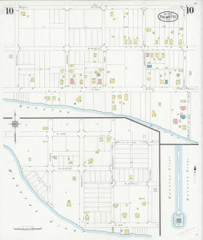 Sanborn Fire Insurance Map from Palmetto, Manatee County, Florida (1930), Sheet #0010 - Historic Sanborn Fire Insurance Map Print, vintage old map wall art, antique decor, genealogy gift, Florida Florida map