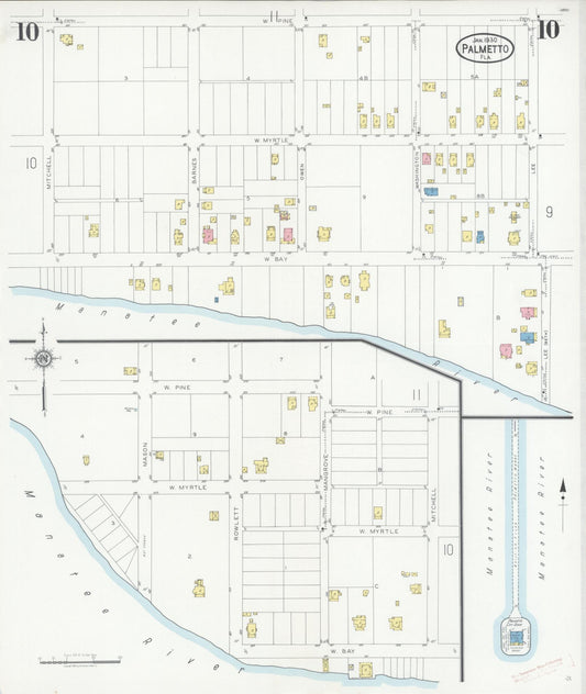 Sanborn Fire Insurance Map from Palmetto, Manatee County, Florida (1930), Sheet #0010 - Historic Sanborn Fire Insurance Map Print, vintage old map wall art, antique decor, genealogy gift, Florida Florida map