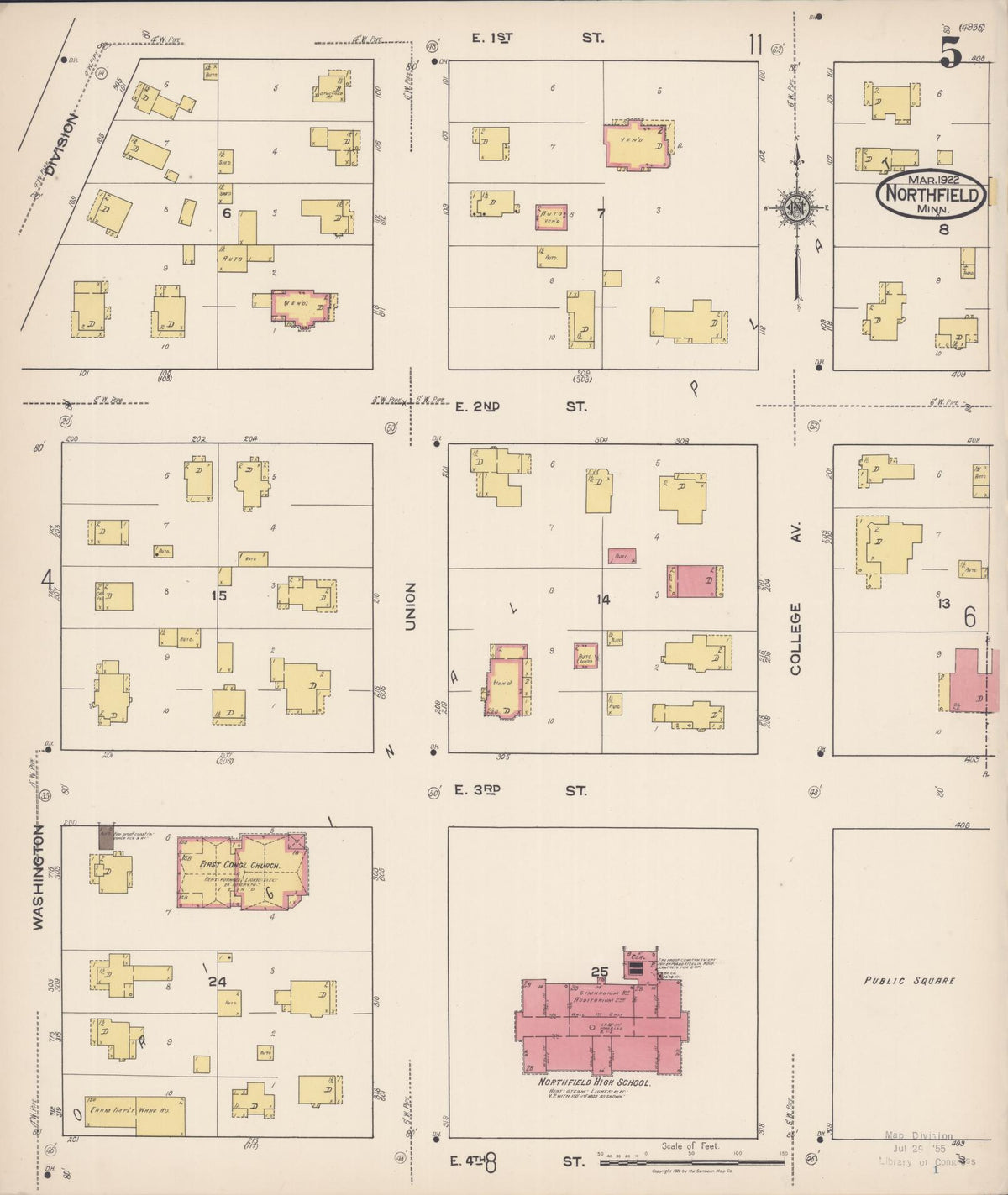 Sanborn Fire Insurance Map from Northfield, Rice County, Minnesota (1922), Sheet #0005 - Historic Sanborn Fire Insurance Map Print, vintage old map wall art, antique decor, genealogy gift, Minnesota Minnesota map
