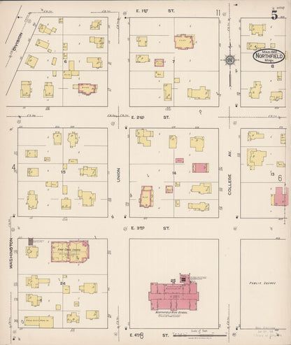 Sanborn Fire Insurance Map from Northfield, Rice County, Minnesota (1922), Sheet #0005 - Historic Sanborn Fire Insurance Map Print, vintage old map wall art, antique decor, genealogy gift, Minnesota Minnesota map