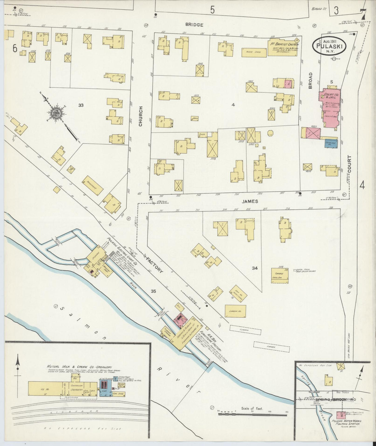 Sanborn Fire Insurance Map from Pulaski, Oswego County, New York (1911), Sheet #0007 - Complete Map Set gallery image, historic Sanborn map, vintage wall art, New York New York