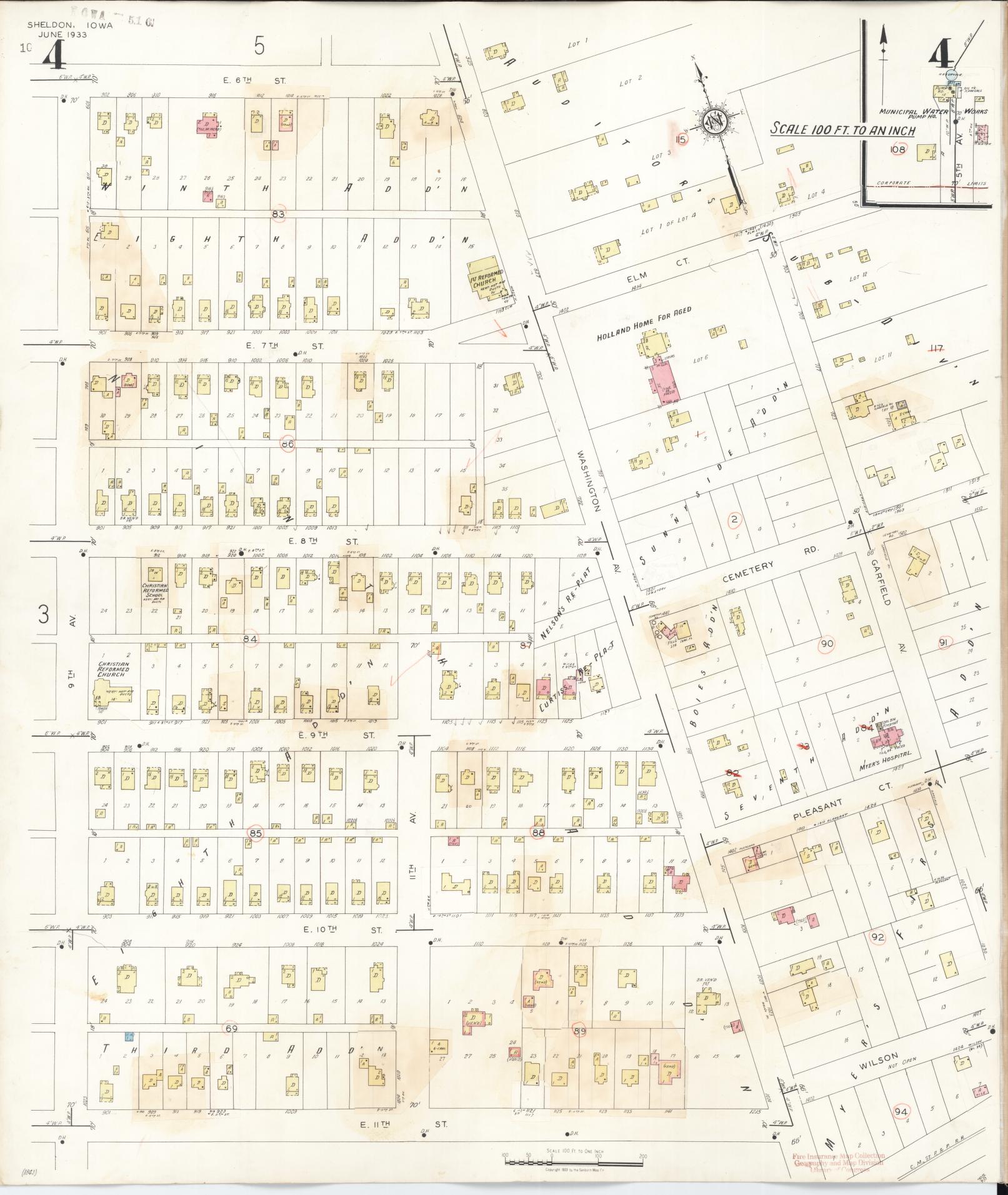Sanborn Fire Insurance Map from Sheldon, O'Brien County, Iowa (1948), Sheet #0004 - Historic Sanborn Fire Insurance Map Print, vintage old map wall art