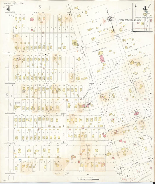 Sanborn Fire Insurance Map from Sheldon, O'Brien County, Iowa (1948), Sheet #0004 - Historic Sanborn Fire Insurance Map Print, vintage old map wall art