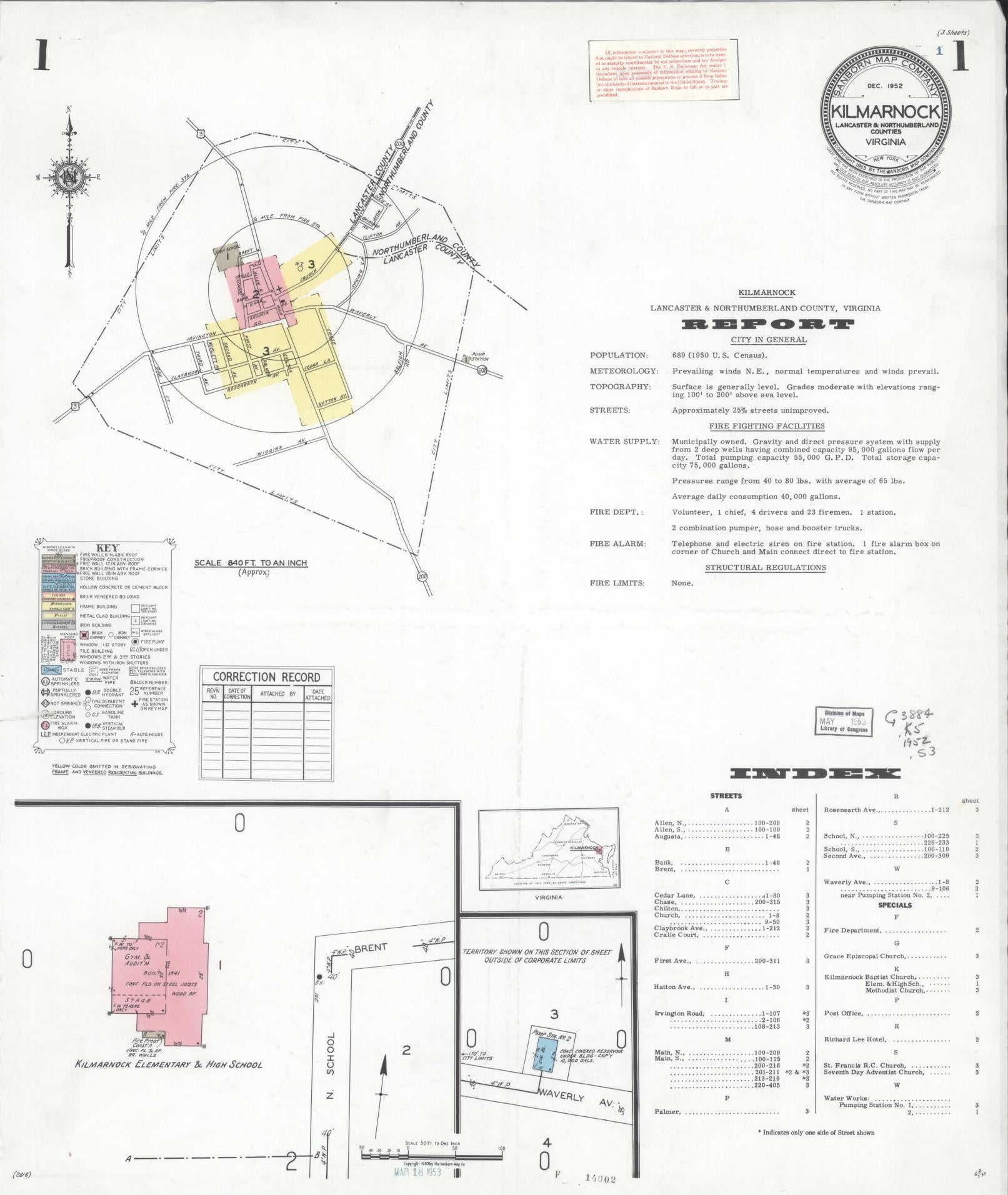 Sanborn Fire Insurance Map from Kilmarnock, Lacaster And Northumberland Counties, Virginia. (1952) – Historic Sanborn Fire Insurance Map Print