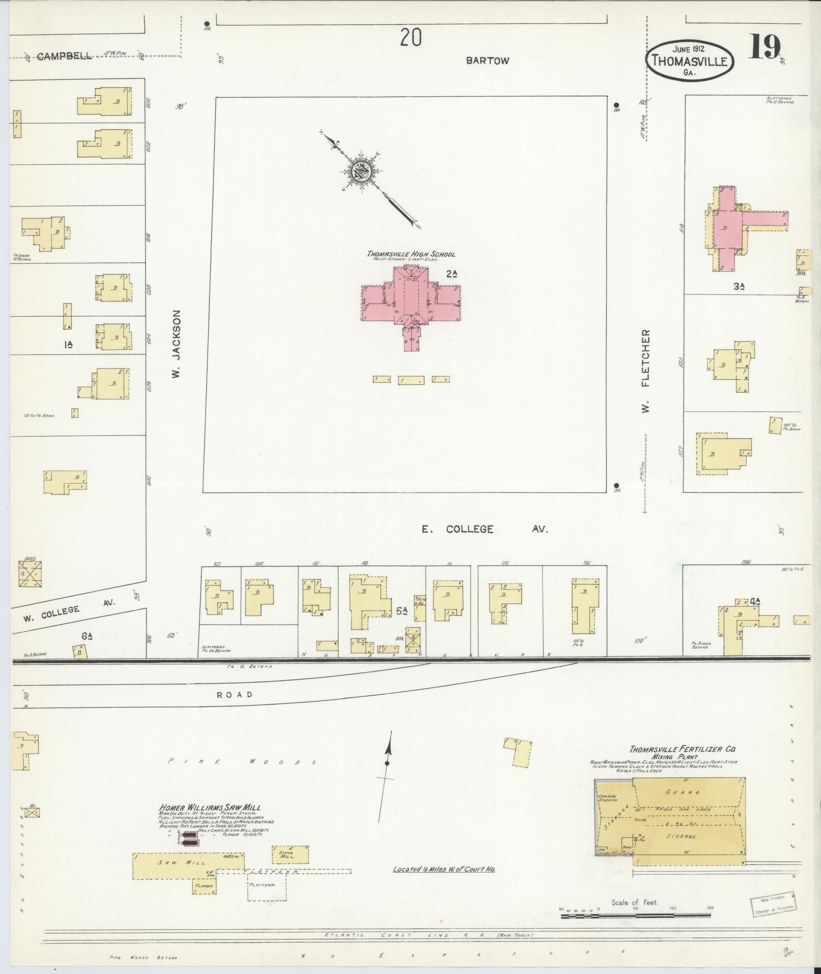 Sanborn Fire Insurance Map from Thomasville, Thomas County, Georgia (1912), Sheet #0019 - Complete Map Set gallery image, historic Sanborn map, vintage wall art, Georgia Georgia