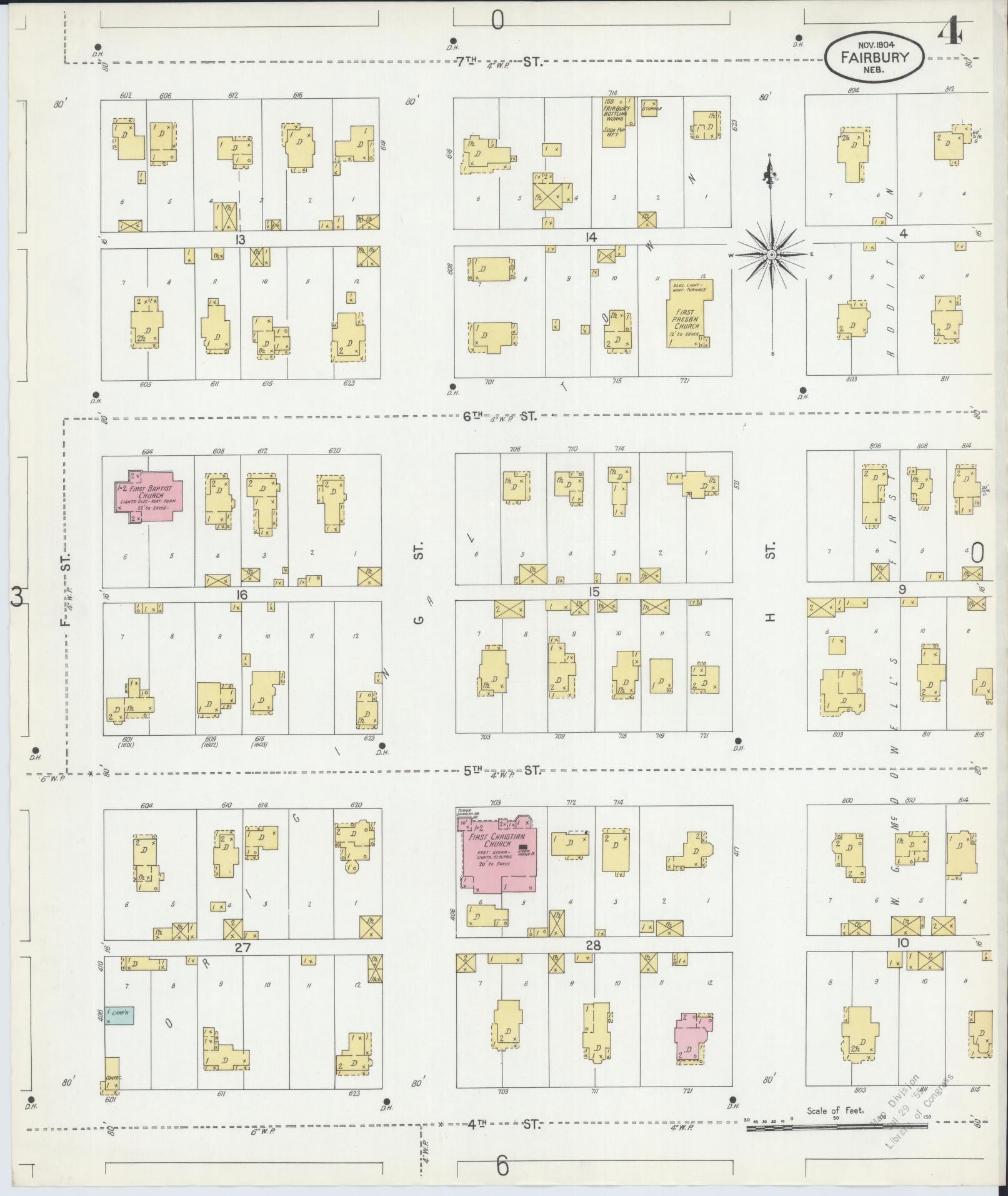 Sanborn Fire Insurance Map from Fairbury, Jefferson County, Nebraska (1904), Sheet #0004 - Historic Sanborn Fire Insurance Map Print, vintage old map wall art, antique decor, genealogy gift, Nebraska Nebraska map