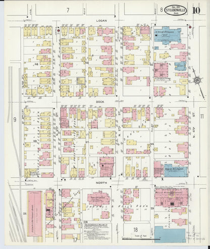 Sanborn Fire Insurance Map from Steubenville, Jefferson County, Ohio (1913), Sheet #0010 - Historic Sanborn Fire Insurance Map Print, vintage old map wall art, antique decor, genealogy gift, Ohio Ohio map