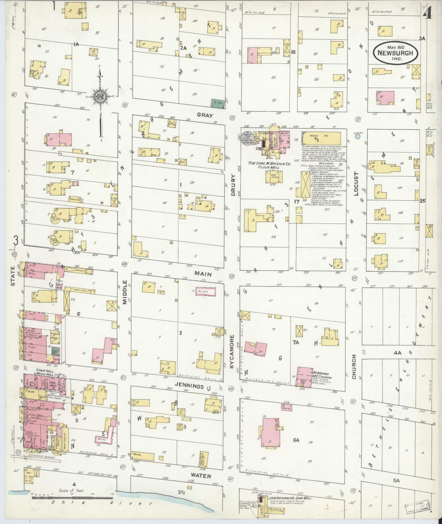 Sanborn Fire Insurance Map from Newburgh, Warrick County, Indiana (1910), Sheet #0004 - Complete Map Set gallery image, historic Sanborn map, vintage wall art, Indiana Indiana