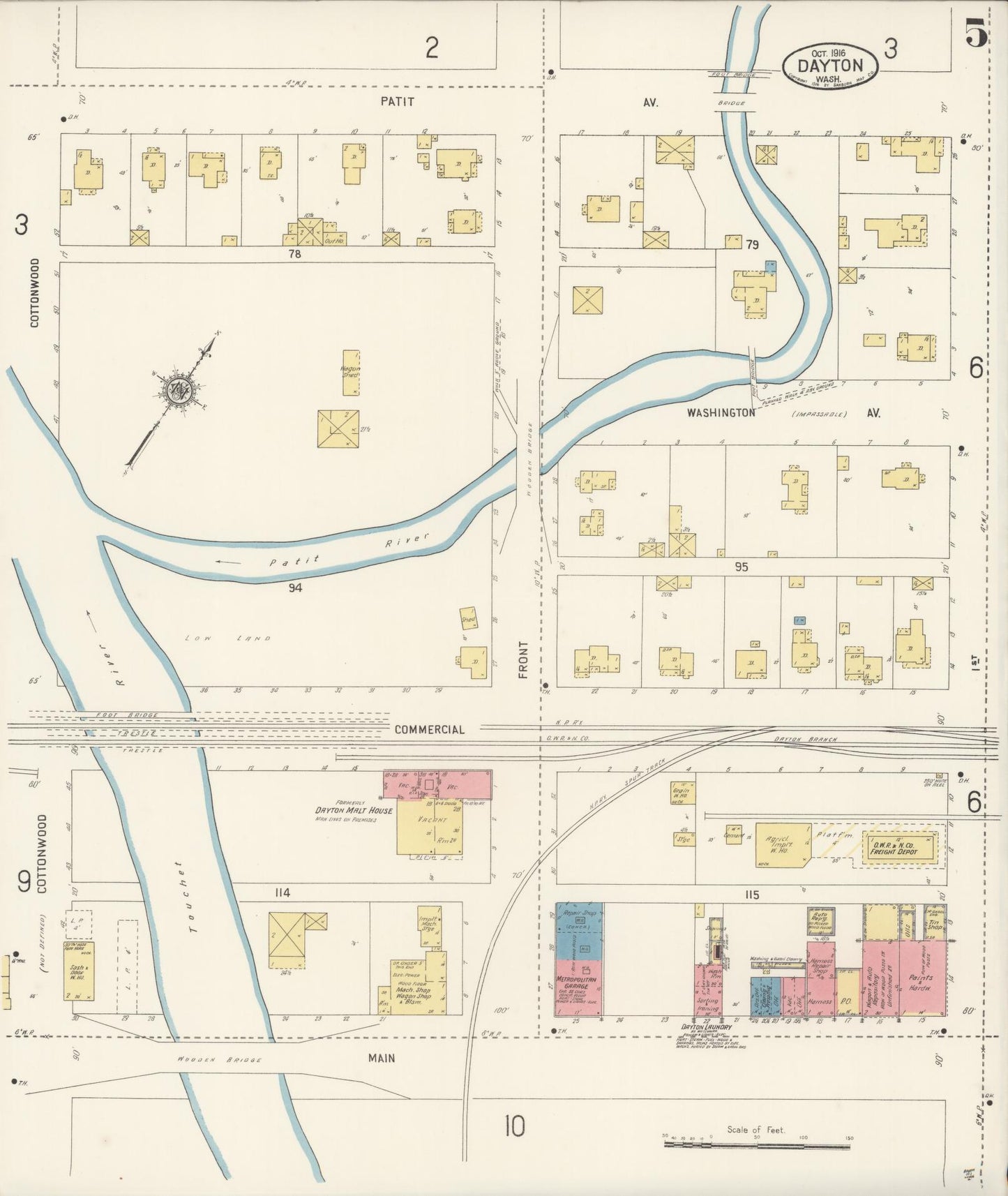 Sanborn Fire Insurance Map from Dayton, Columbia County, Washington (1916), Sheet #0005 - Complete Map Set gallery image, historic Sanborn map, vintage wall art, Washington Washington