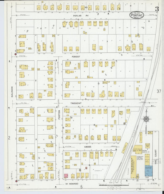 Sanborn Fire Insurance Map from Pontiac, Oakland County, Michigan (1919), Sheet #0003 - Historic Sanborn Fire Insurance Map Print, vintage old map wall art, antique decor, genealogy gift, Michigan Michigan map