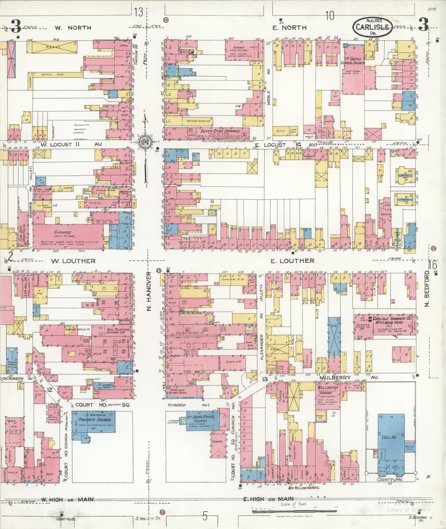 Sanborn Fire Insurance Map from Carlisle, Cumberland County, Pennsylvania (1923), Sheet #0003 - Historic Sanborn Fire Insurance Map Print, vintage old map wall art, antique decor, genealogy gift, Pennsylvania Pennsylvania map