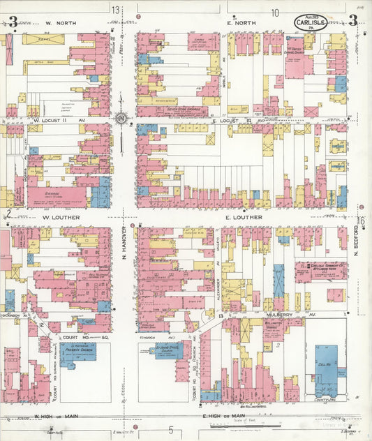 Sanborn Fire Insurance Map from Carlisle, Cumberland County, Pennsylvania (1923), Sheet #0003 - Historic Sanborn Fire Insurance Map Print, vintage old map wall art, antique decor, genealogy gift, Pennsylvania Pennsylvania map