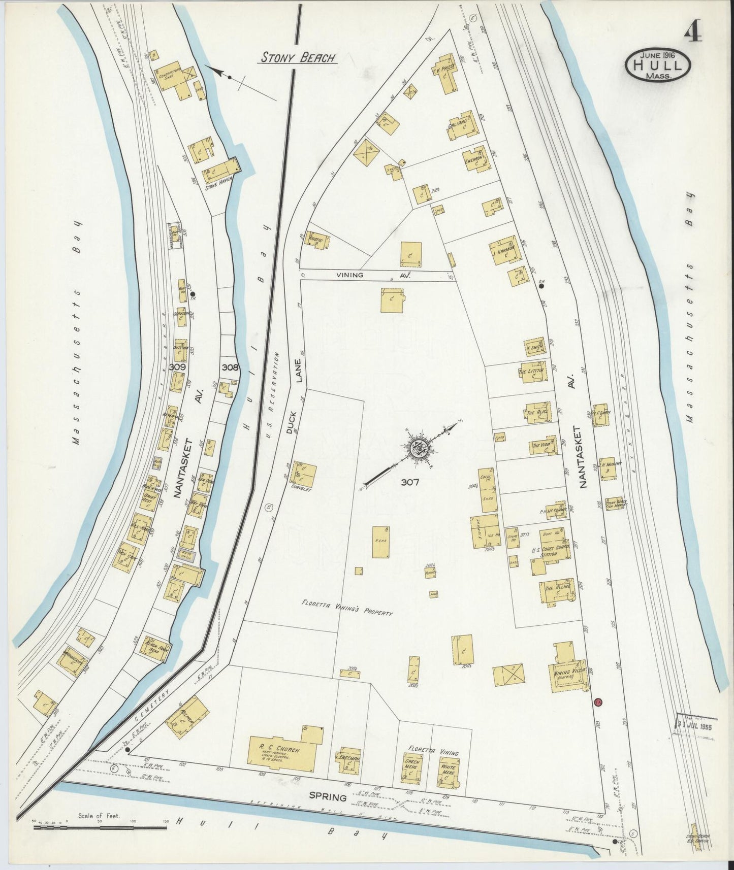 Sanborn Fire Insurance Map from Hull, Plymouth County, Massachusetts (1916), Sheet #0004 - Historic Sanborn Fire Insurance Map Print, vintage old map wall art, antique decor, genealogy gift, Massachusetts Massachusetts map