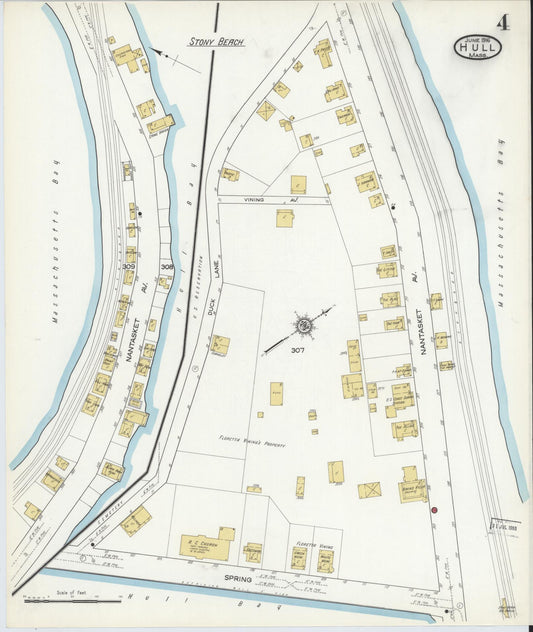 Sanborn Fire Insurance Map from Hull, Plymouth County, Massachusetts (1916), Sheet #0004 - Historic Sanborn Fire Insurance Map Print, vintage old map wall art, antique decor, genealogy gift, Massachusetts Massachusetts map