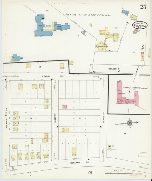 Sanborn Fire Insurance Map from Peekskill, Westchester County, New York (1911), Sheet #0027 - Historic Sanborn Fire Insurance Map Print, vintage old map wall art, antique decor, genealogy gift, New York New York map