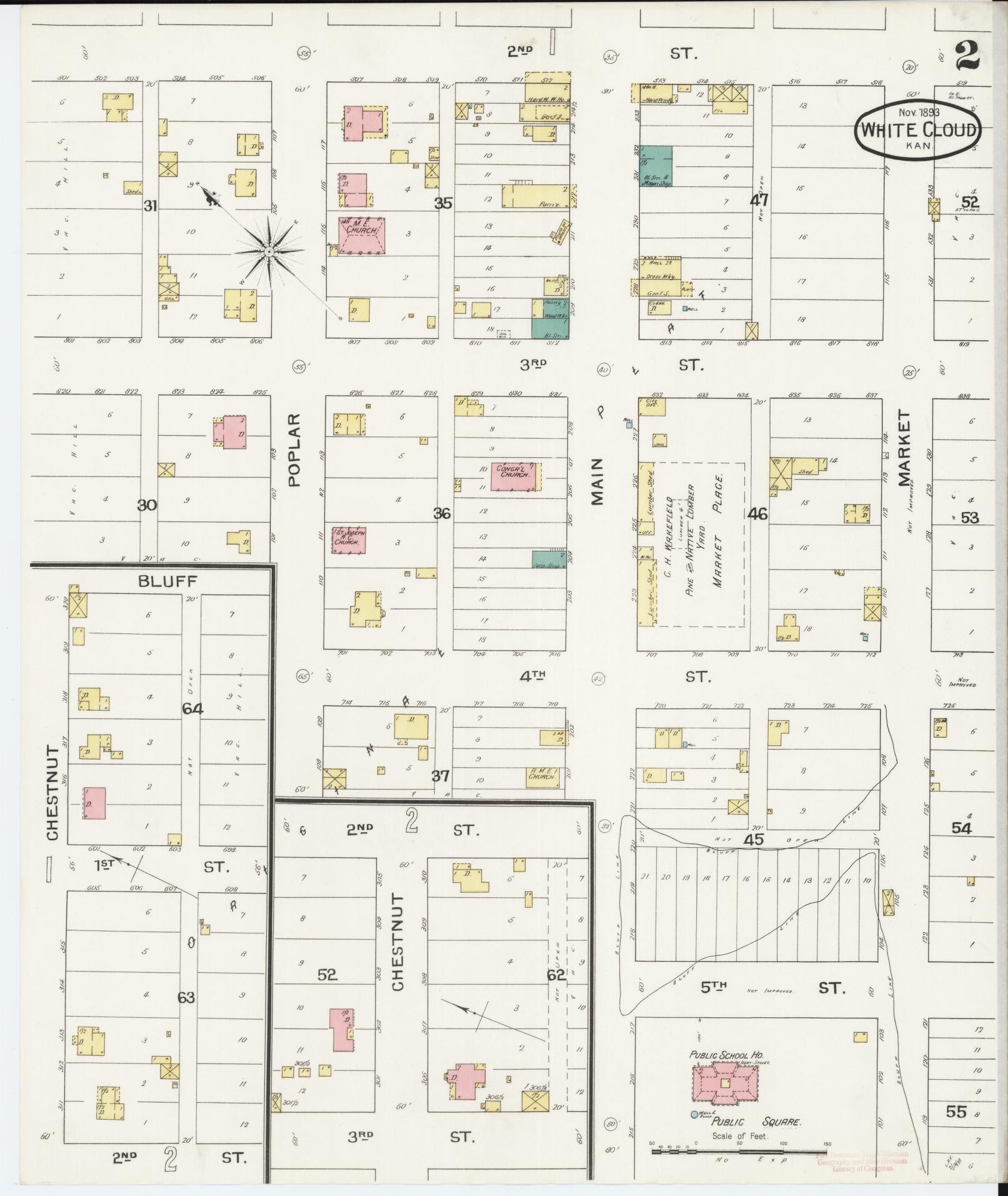 Sanborn Fire Insurance Map from White Cloud, Doniphan County, Kansas (1893), Sheet #0002 - Complete Map Set gallery image, historic Sanborn map, vintage wall art, Kansas Kansas