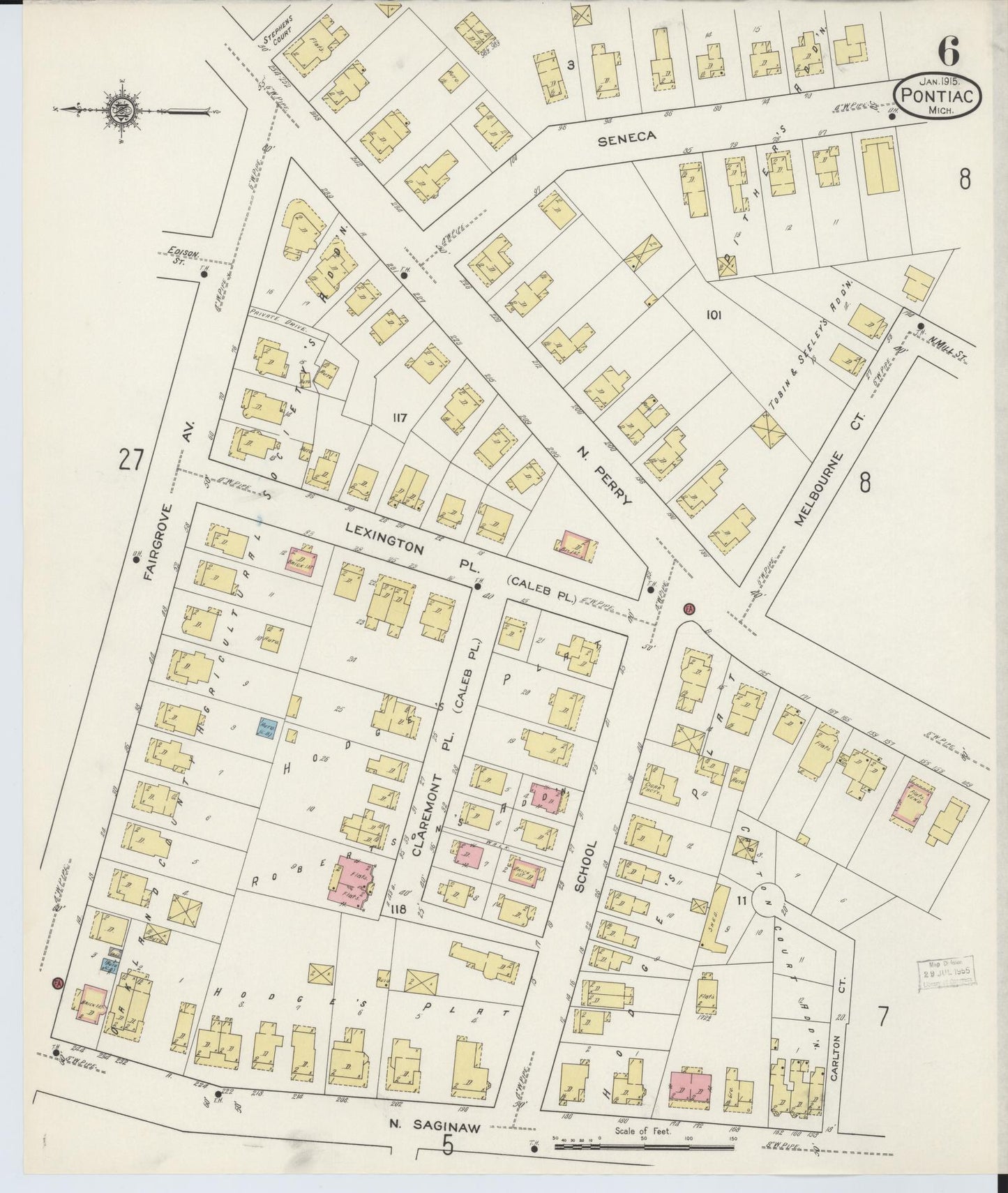 Sanborn Fire Insurance Map from Pontiac, Oakland County, Michigan (1915), Sheet #0006 - Complete Map Set gallery image, historic Sanborn map, vintage wall art, Michigan Michigan