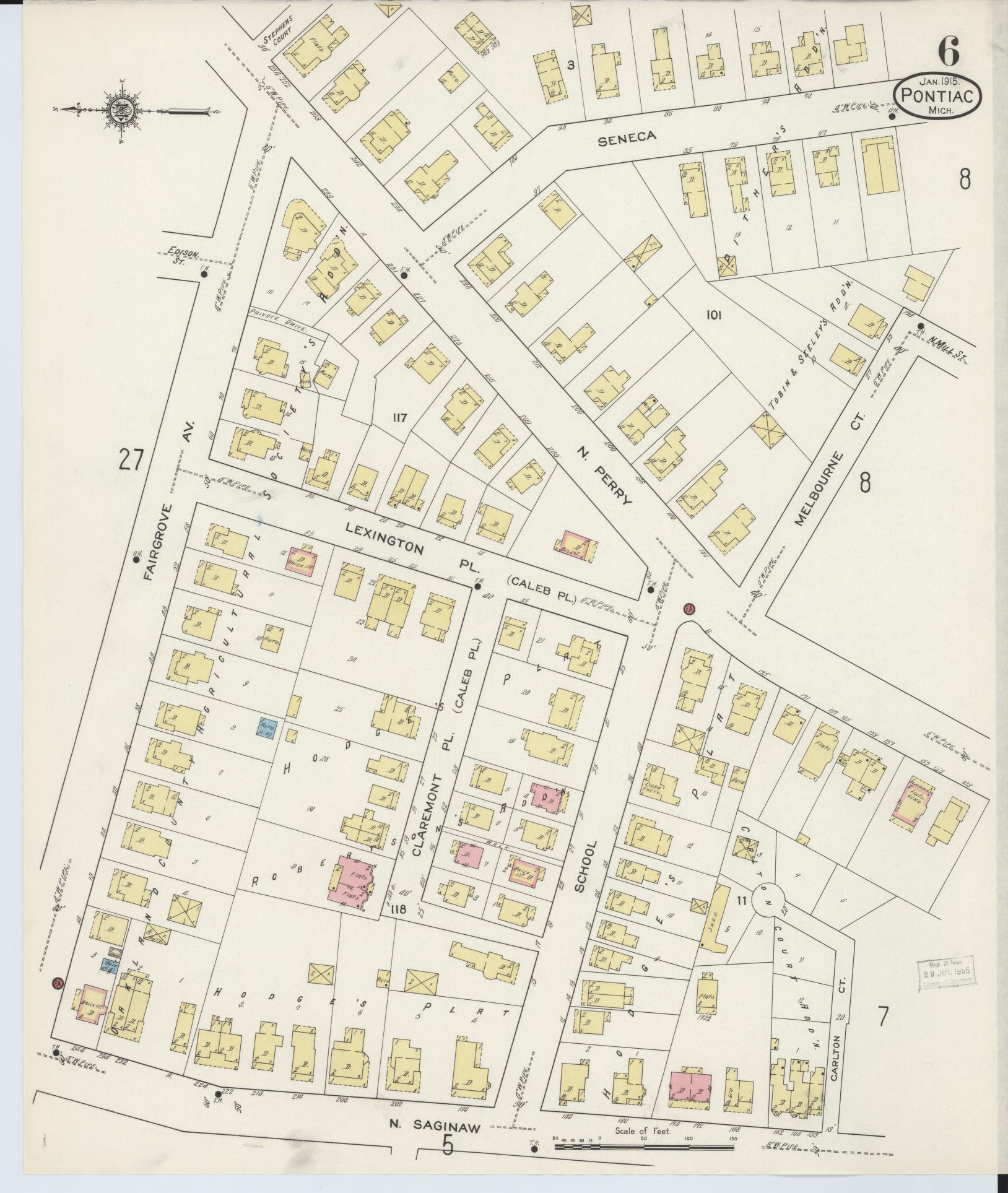 Sanborn Fire Insurance Map from Pontiac, Oakland County, Michigan (1915), Sheet #0006 - Complete Map Set gallery image, historic Sanborn map, vintage wall art, Michigan Michigan