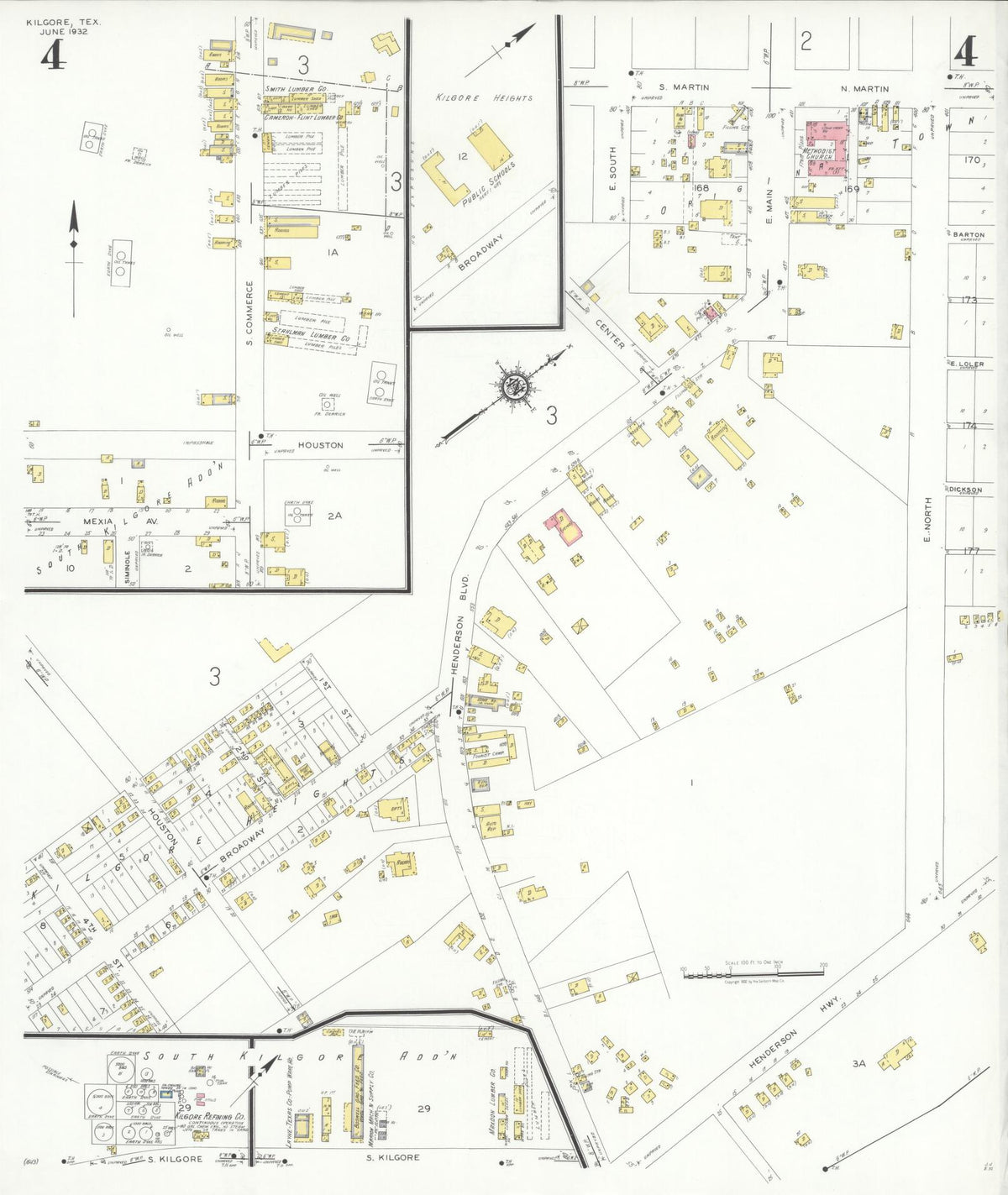 Sanborn Fire Insurance Map from Kilgore, Gregg County, Texas (1932), Sheet #0004 - Complete Map Set gallery image, historic Sanborn map, vintage wall art, Texas Texas
