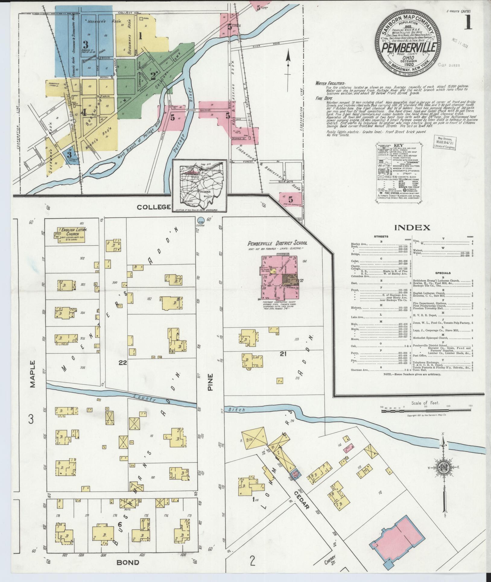 Sanborn Fire Insurance Map from Pemberville, Wood County, Ohio (1920), Sheet #0001 - Complete Map Set gallery image, historic Sanborn map, vintage wall art, Ohio Ohio