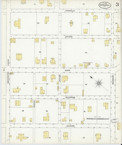 Sanborn Fire Insurance Map from Barnwell, Barnwell County, South Carolina (1909), Sheet #0003 - Complete Map Set gallery image, historic Sanborn map, vintage wall art, South Carolina South Carolina