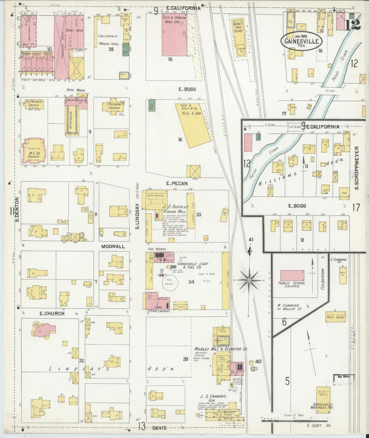 Sanborn Fire Insurance Map from Gainesville, Cooke County, Texas (1902), Sheet #0012 - Complete Map Set gallery image, historic Sanborn map, vintage wall art, Texas Texas