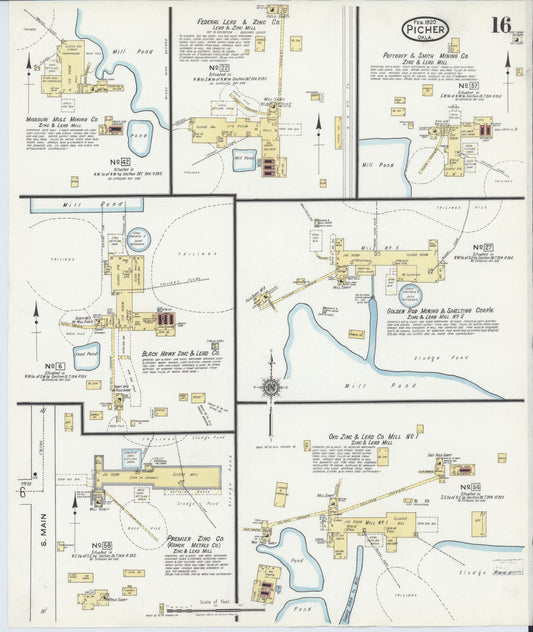 Sanborn Fire Insurance Map from Picher, Ottawa County, Oklahoma (1920), Sheet #0016 - Historic Sanborn Fire Insurance Map Print, vintage old map wall art, antique decor, genealogy gift, Oklahoma Oklahoma map