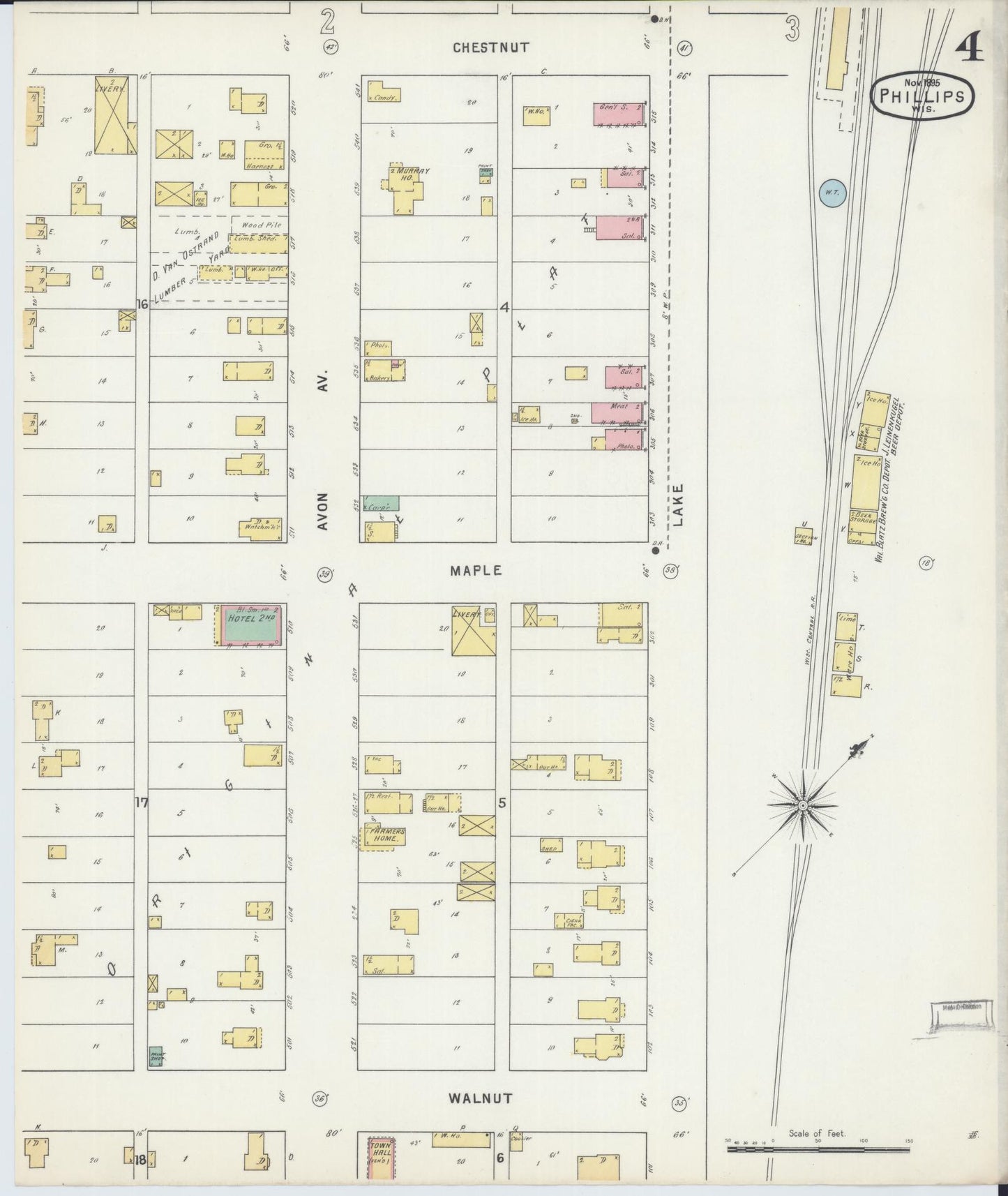 Sanborn Fire Insurance Map from Phillips, Price County, Wisconsin (1895), Sheet #0004 - Complete Map Set gallery image, historic Sanborn map, vintage wall art, Wisconsin Wisconsin