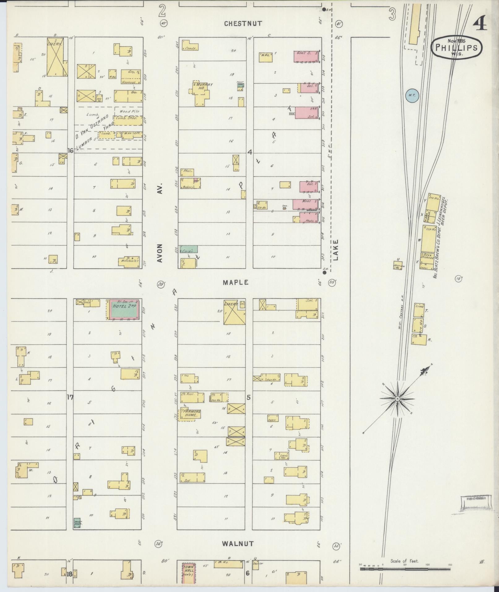 Sanborn Fire Insurance Map from Phillips, Price County, Wisconsin (1895), Sheet #0004 - Complete Map Set gallery image, historic Sanborn map, vintage wall art, Wisconsin Wisconsin