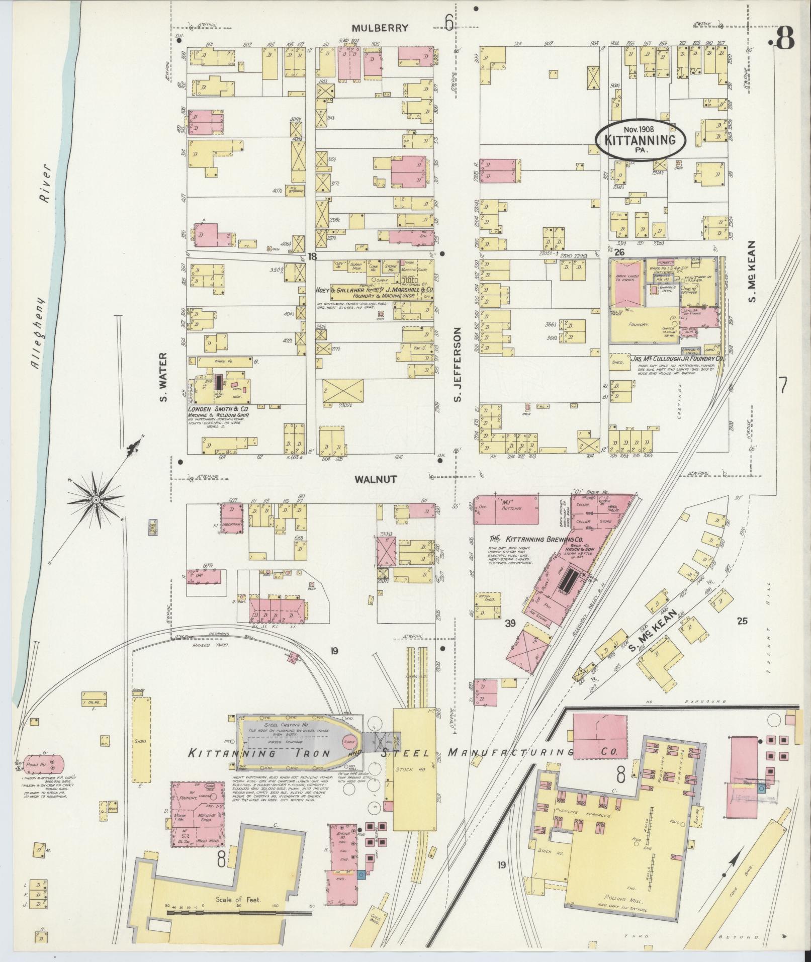 Sanborn Fire Insurance Map from Kittanning, Armstrong County, Pennsylvania (1909), Sheet #0008 - Complete Map Set gallery image, historic Sanborn map, vintage wall art, Pennsylvania Pennsylvania