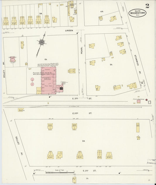 Sanborn Fire Insurance Map from Moorestown, Burlington County, New Jersey (1911), Sheet #0002 - Historic Sanborn Fire Insurance Map Print, vintage old map wall art, antique decor, genealogy gift, New Jersey New Jersey map