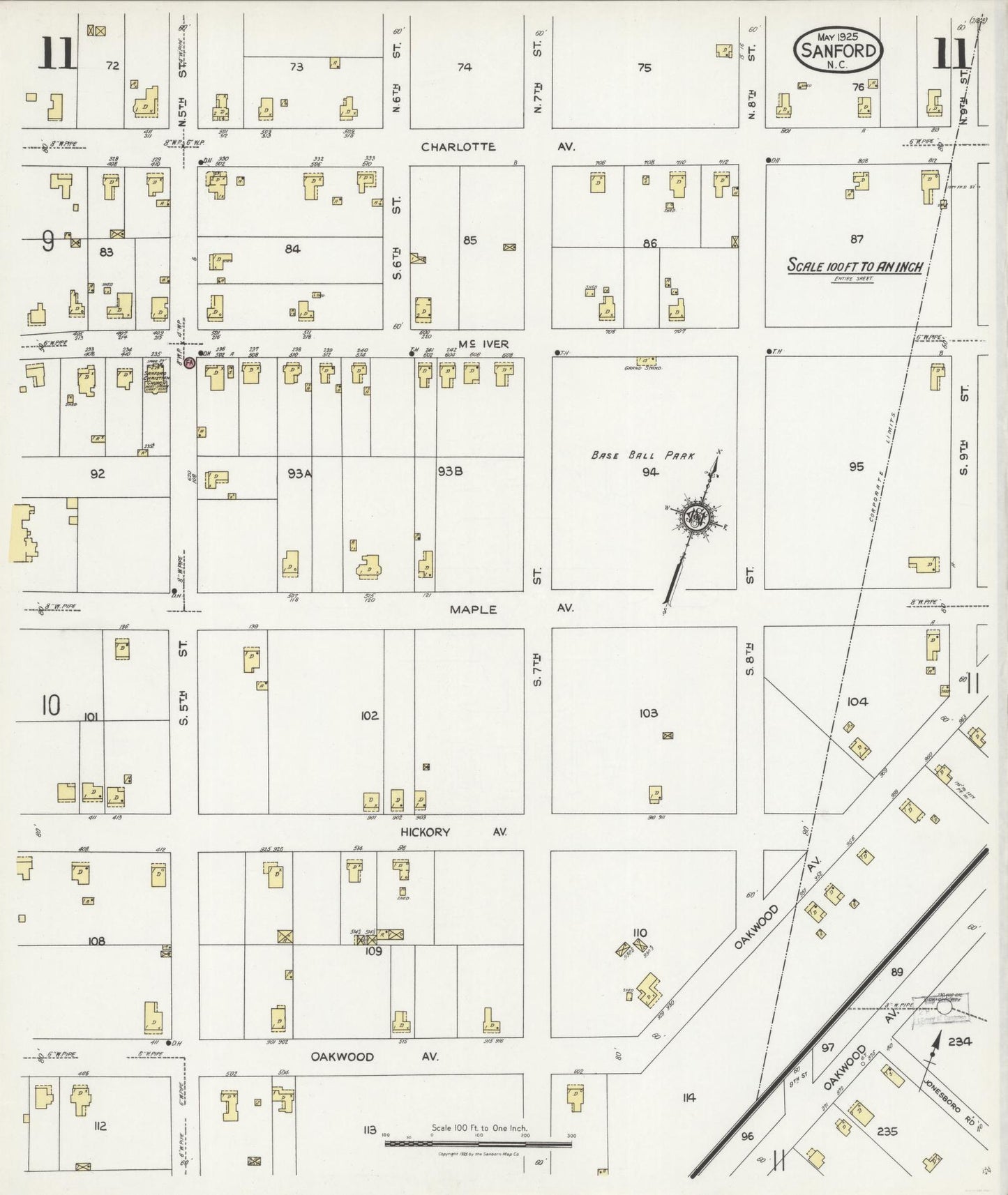 Sanborn Fire Insurance Map from Sanford, Lee County, North Carolina (1925), Sheet #0011 - Complete Map Set gallery image, historic Sanborn map, vintage wall art, North Carolina North Carolina