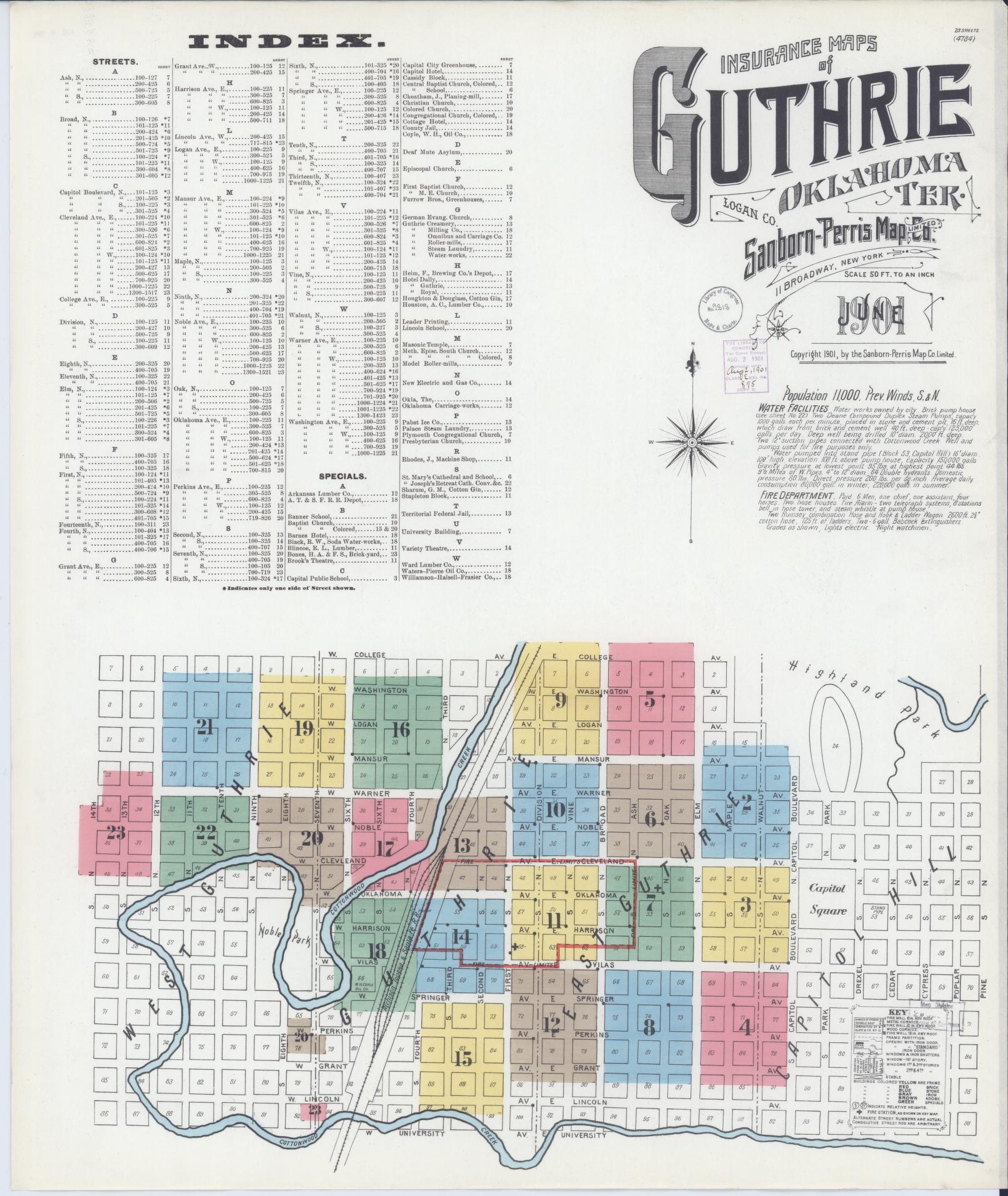 Sanborn Fire Insurance Map from Guthrie, Logan County, Oklahoma (1901), Sheet #0001 - Complete Map Set gallery image, historic Sanborn map, vintage wall art, Oklahoma Oklahoma
