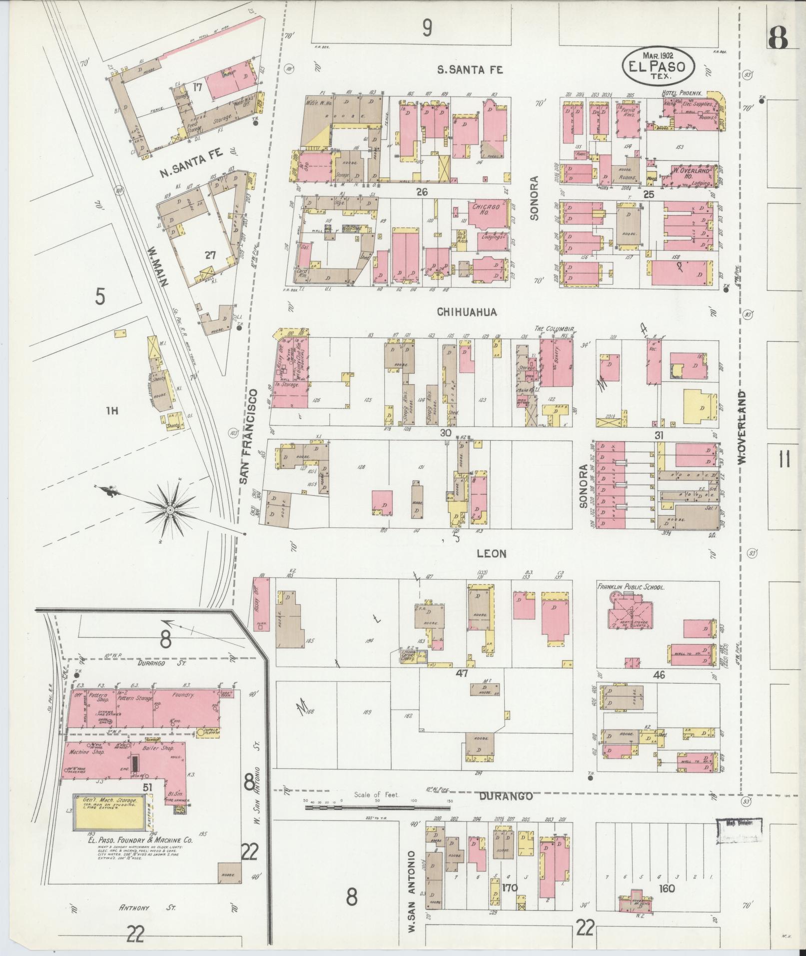 Sanborn Fire Insurance Map from El Paso, El Paso County, Texas (1902), Sheet #0008 - Complete Map Set gallery image, historic Sanborn map, vintage wall art, Texas Texas