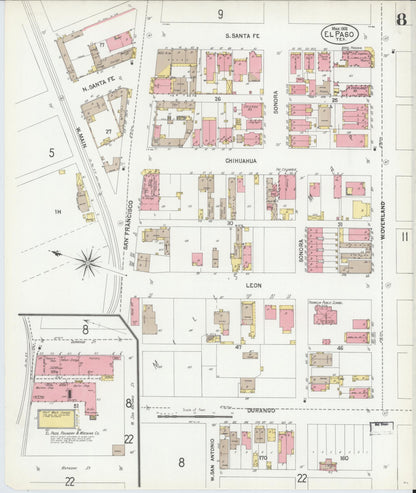 Sanborn Fire Insurance Map from El Paso, El Paso County, Texas (1902), Sheet #0008 - Complete Map Set gallery image, historic Sanborn map, vintage wall art, Texas Texas