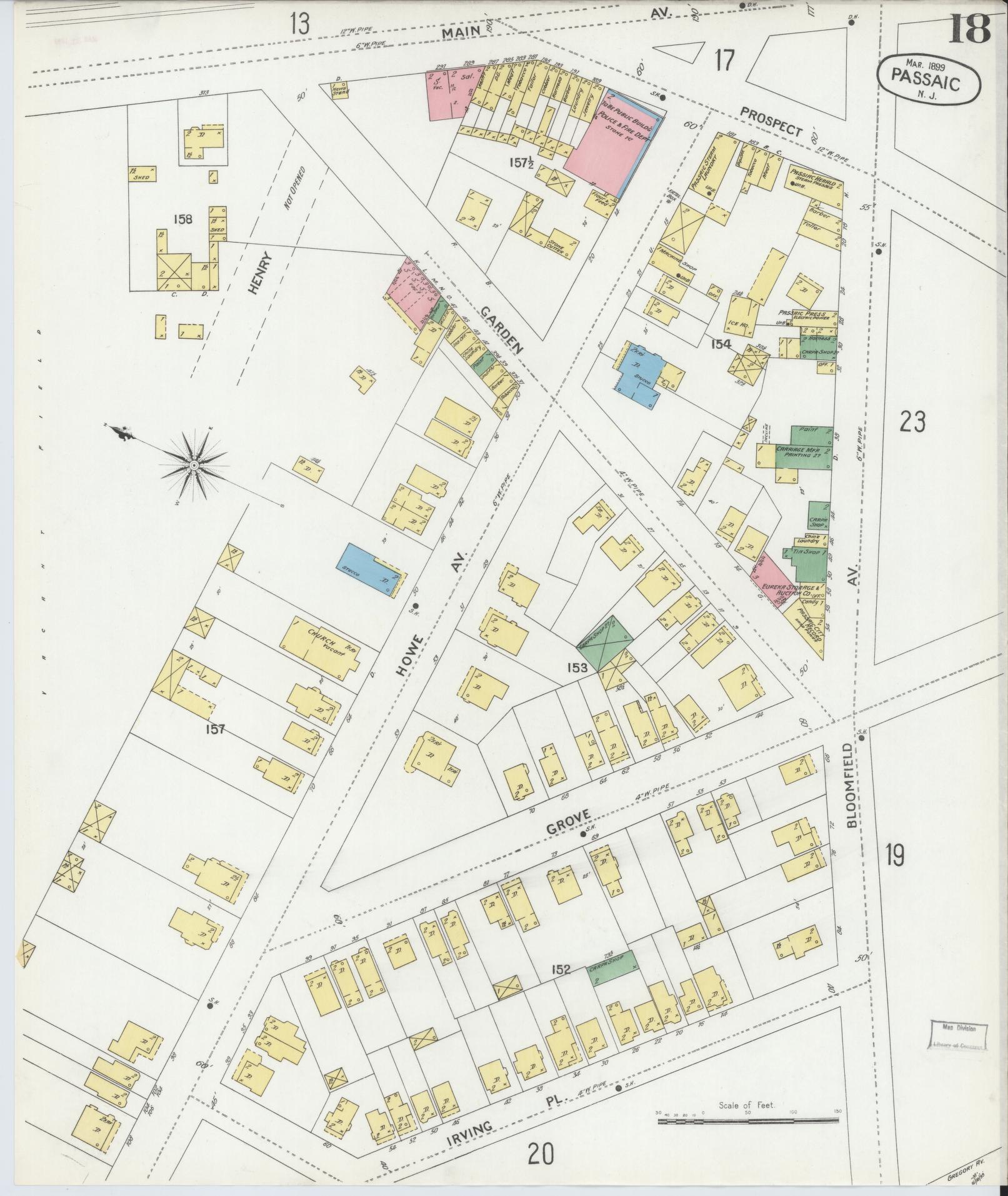 Sanborn Fire Insurance Map from Passaic, Passaic County, New Jersey (1899), Sheet #0018 - Complete Map Set gallery image, historic Sanborn map, vintage wall art, New Jersey New Jersey