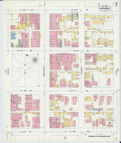 Sanborn Fire Insurance Map from Hannibal, Marion County, Missouri (1906), Sheet #0007 - Complete Map Set gallery image, historic Sanborn map, vintage wall art, Missouri Missouri