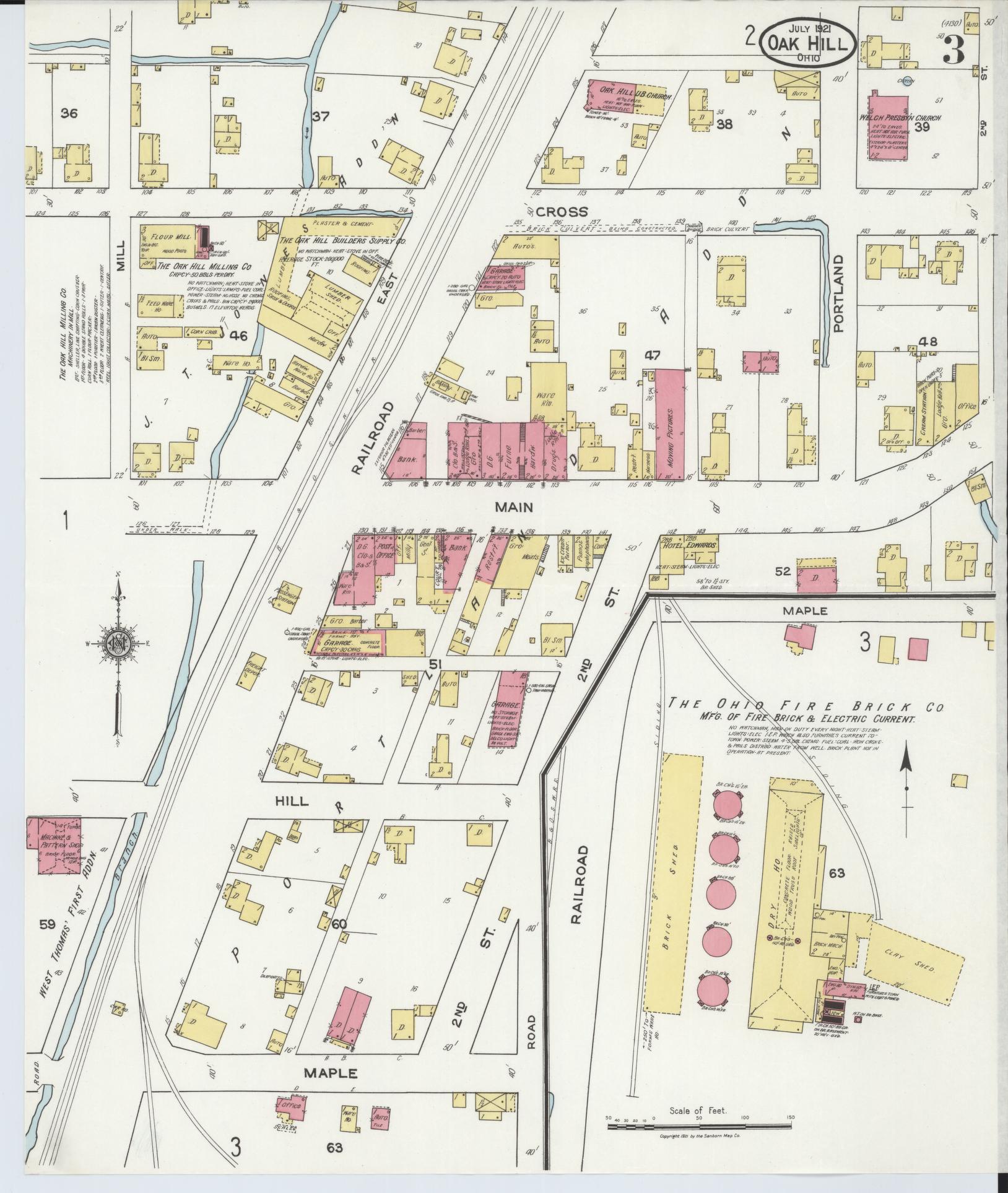 Sanborn Fire Insurance Map from Oak Hill, Jackson County, Ohio (1921), Sheet #0003 - Historic Sanborn Fire Insurance Map Print, vintage old map wall art, antique decor, genealogy gift, Ohio Ohio map