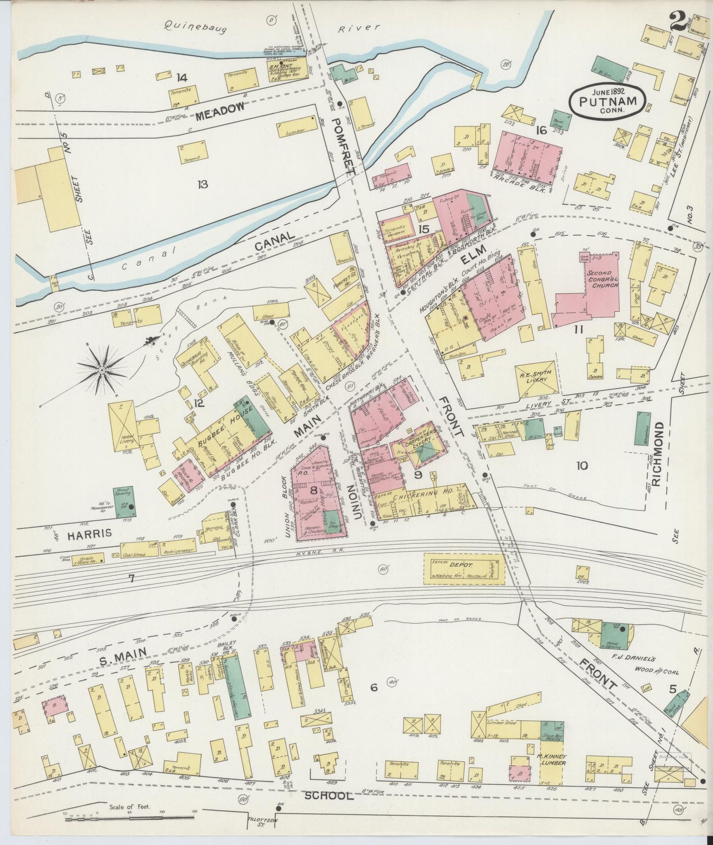 Sanborn Fire Insurance Map from Putnam, Windham County, Connecticut (1892), Sheet #0002 - Complete Map Set gallery image, historic Sanborn map, vintage wall art, Connecticut Connecticut