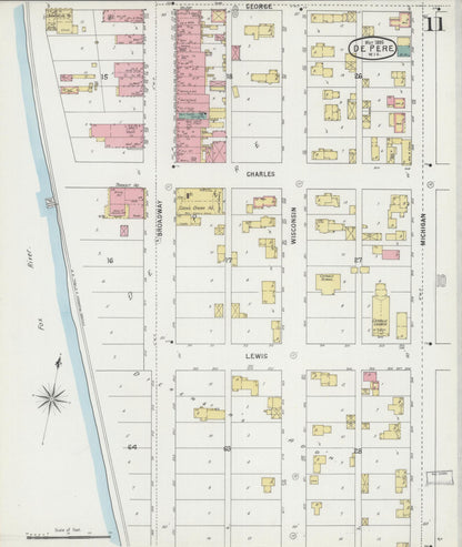 Sanborn Fire Insurance Map from De Pere, Brown County, Wisconsin (1895), Sheet #0011 - Historic Sanborn Fire Insurance Map Print, vintage old map wall art, antique decor, genealogy gift, Wisconsin Wisconsin map
