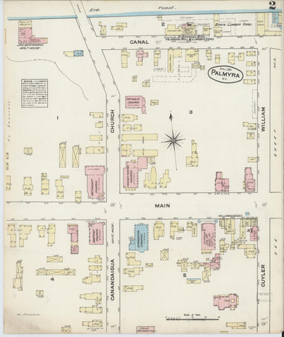 Sanborn Fire Insurance Map from Palmyra, Wayne County, New York (1884), Sheet #0002 - Historic Sanborn Fire Insurance Map Print, vintage old map wall art, antique decor, genealogy gift, New York New York map