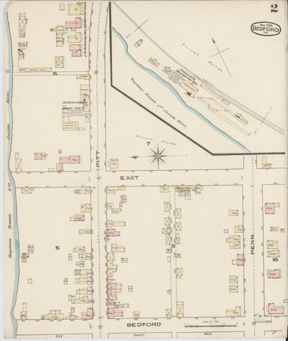 Sanborn Fire Insurance Map from Bedford, Bedford County, Pennsylvania (1885), Sheet #0002 - Complete Map Set gallery image, historic Sanborn map, vintage wall art, Pennsylvania Pennsylvania