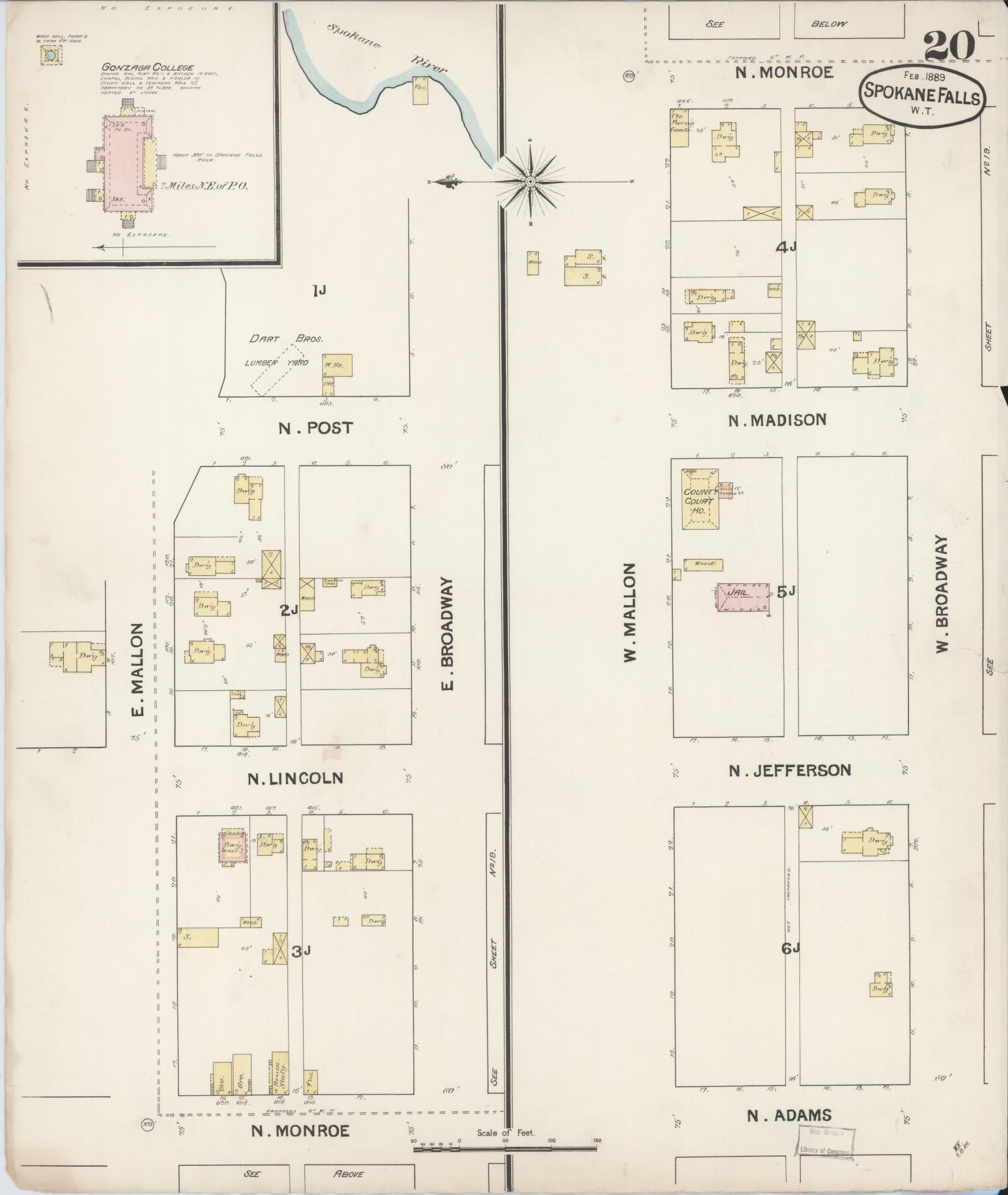 Sanborn Fire Insurance Map from Spokane, Spokane County, Washington (1889), Sheet #0020 - Complete Map Set gallery image, historic Sanborn map, vintage wall art, Washington Washington