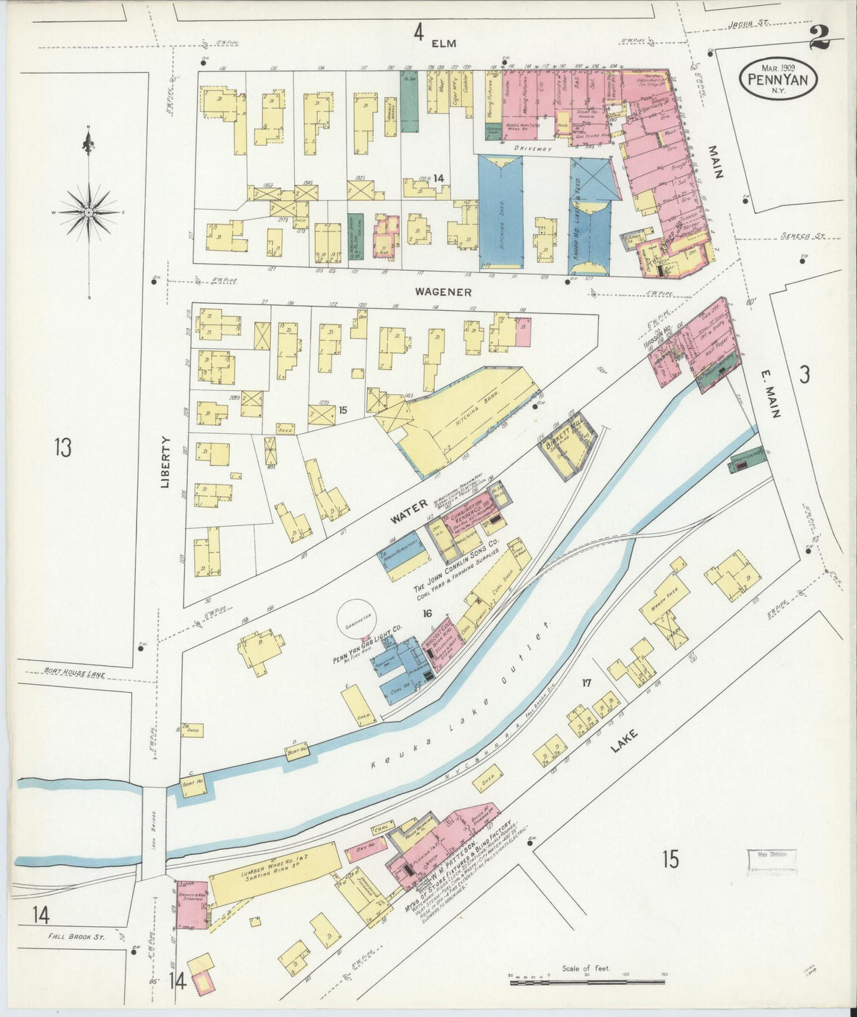 Sanborn Fire Insurance Map from Penn Yan, Yates County, New York (1909), Sheet #0002 - Complete Map Set gallery image, historic Sanborn map, vintage wall art, New York New York