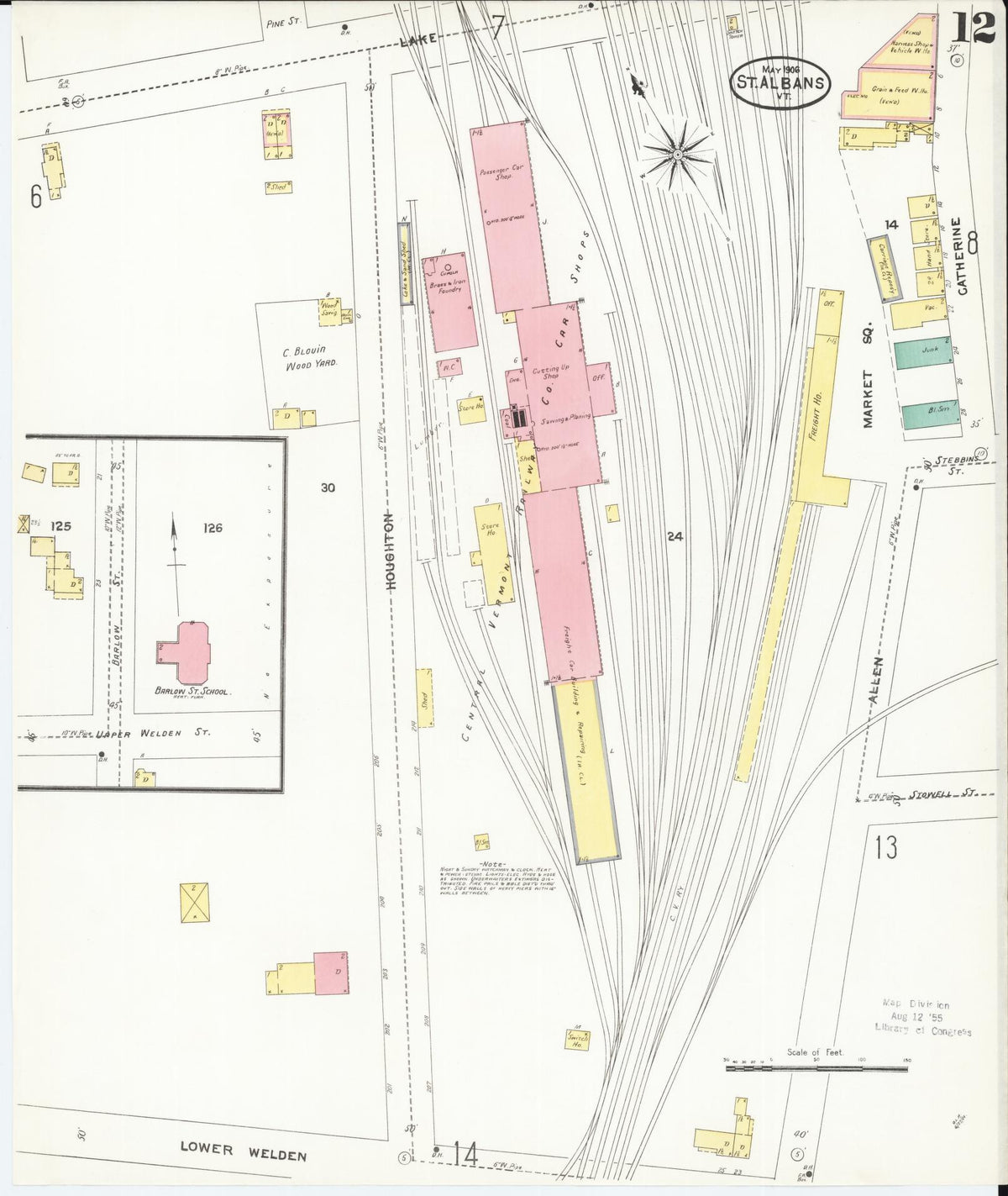 Sanborn Fire Insurance Map from Saint Albans, Franklin County, Vermont (1906), Sheet #0012 - Complete Map Set gallery image, historic Sanborn map, vintage wall art, Vermont Vermont