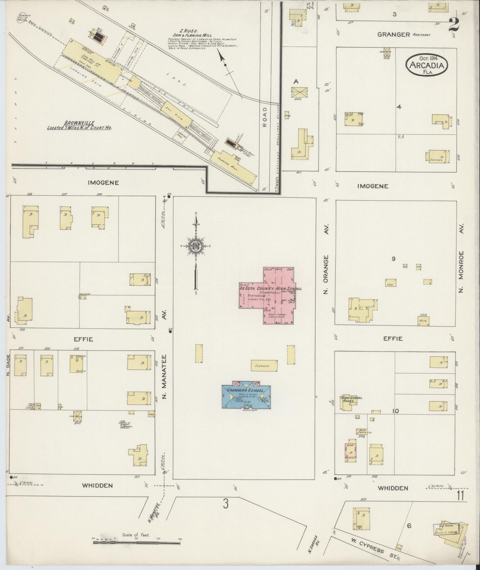 Sanborn Fire Insurance Map from Arcadia, DeSoto County, Florida (1914), Sheet #0002 - Complete Map Set gallery image, historic Sanborn map, vintage wall art, Florida Florida