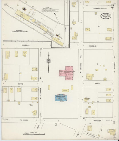 Sanborn Fire Insurance Map from Arcadia, DeSoto County, Florida (1914), Sheet #0002 - Complete Map Set gallery image, historic Sanborn map, vintage wall art, Florida Florida