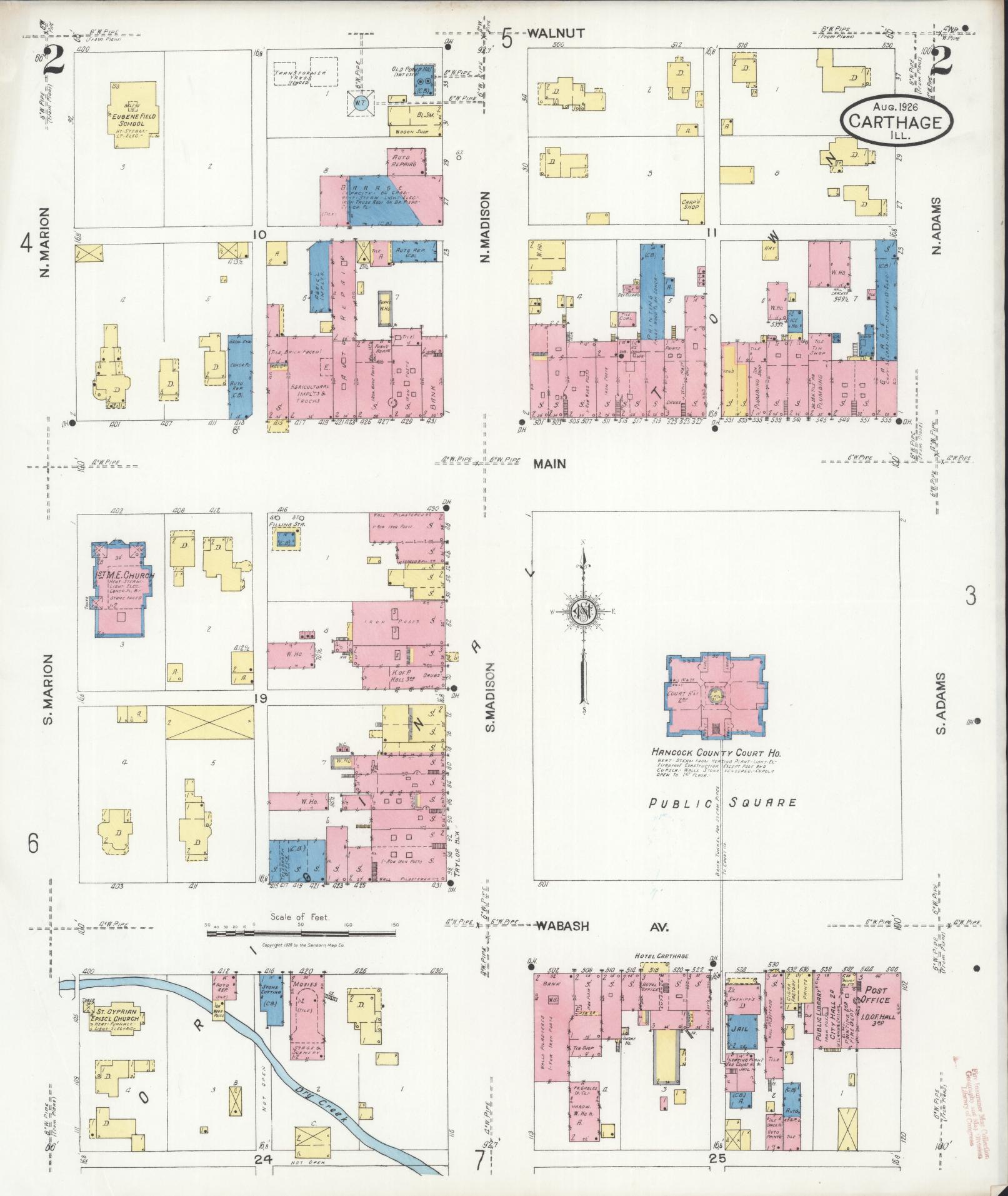 Sanborn Fire Insurance Map from Carthage, Hancock County, Illinois (1926), Sheet #0002 - Complete Map Set gallery image, historic Sanborn map, vintage wall art, Illinois Illinois