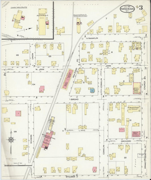 Sanborn Fire Insurance Map from Horseheads, Chemung County, New York (1914), Sheet #0003 - Historic Sanborn Fire Insurance Map Print, vintage old map wall art, antique decor, genealogy gift, New York New York map