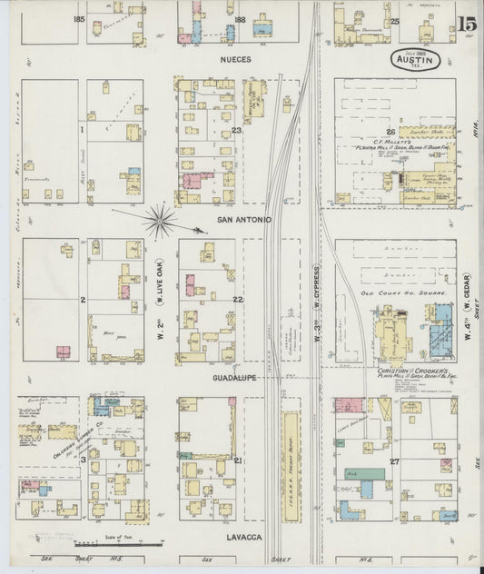 Sanborn Fire Insurance Map from Austin, Travis County, Texas (1889), Sheet #0015 - Historic Sanborn Fire Insurance Map Print, vintage old map wall art, antique decor, genealogy gift, Texas Texas map